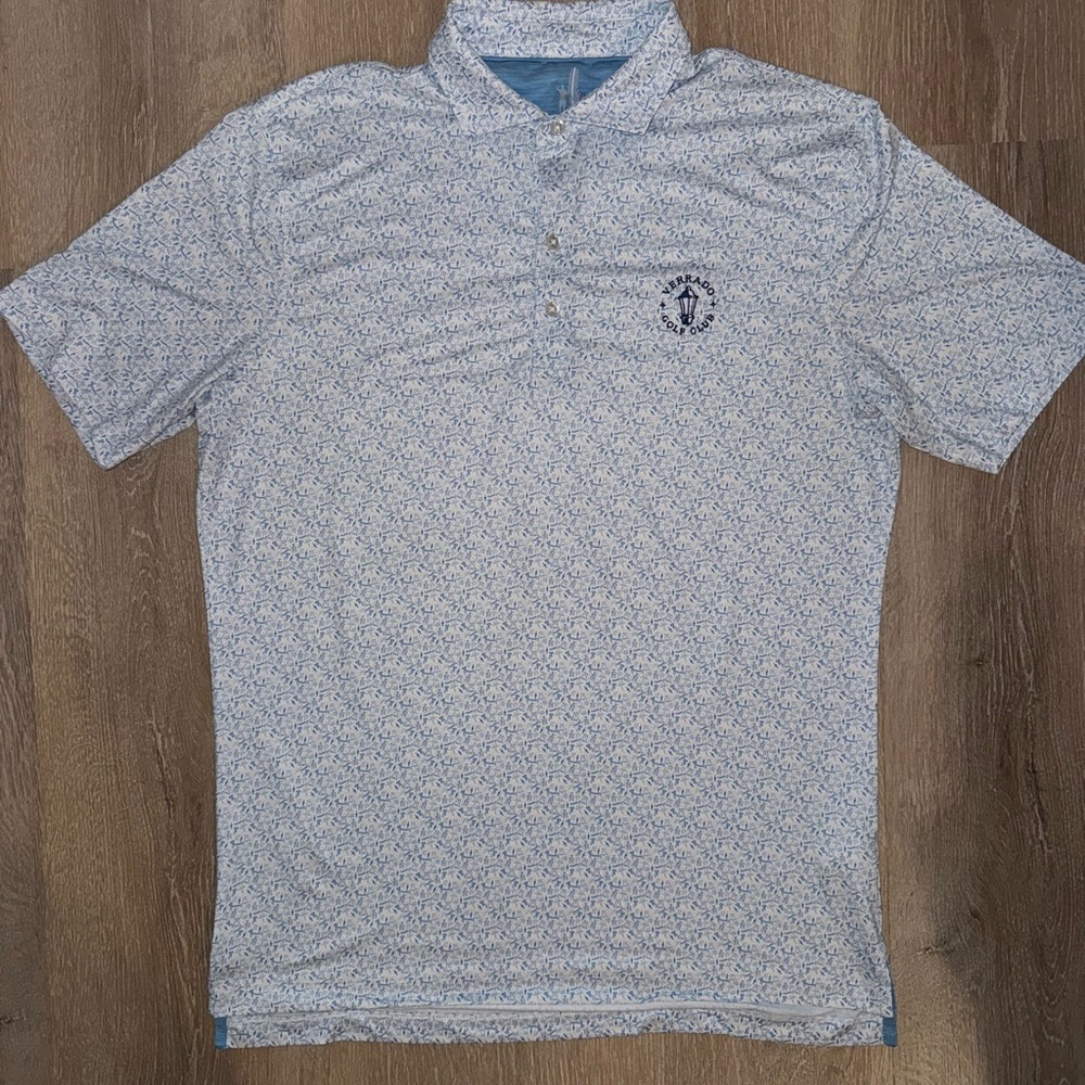 Johnnie-O Men's Blue Patterned Polo Shirt Caddyshack style polo